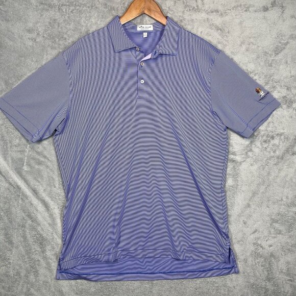 Peter Millar Summer Comfort Terradyne Purple Striped Polo Shirt Mens Size Large - Picture 1 of 8